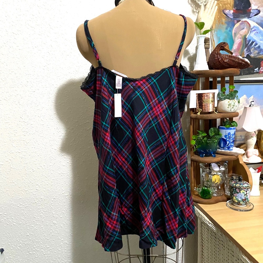 NWT Victoria's Secret Slip Dress Holiday Plaid Women XXL Plaid Lurex Multicolor - Picture 4 of 6